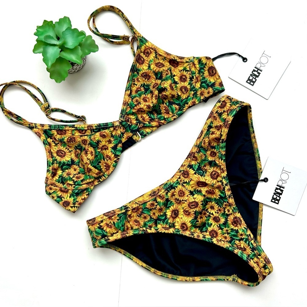 Beach Riot Sunflower Bikini Two Piece Swimsuit Camilla Top Daria Bottom S NWT